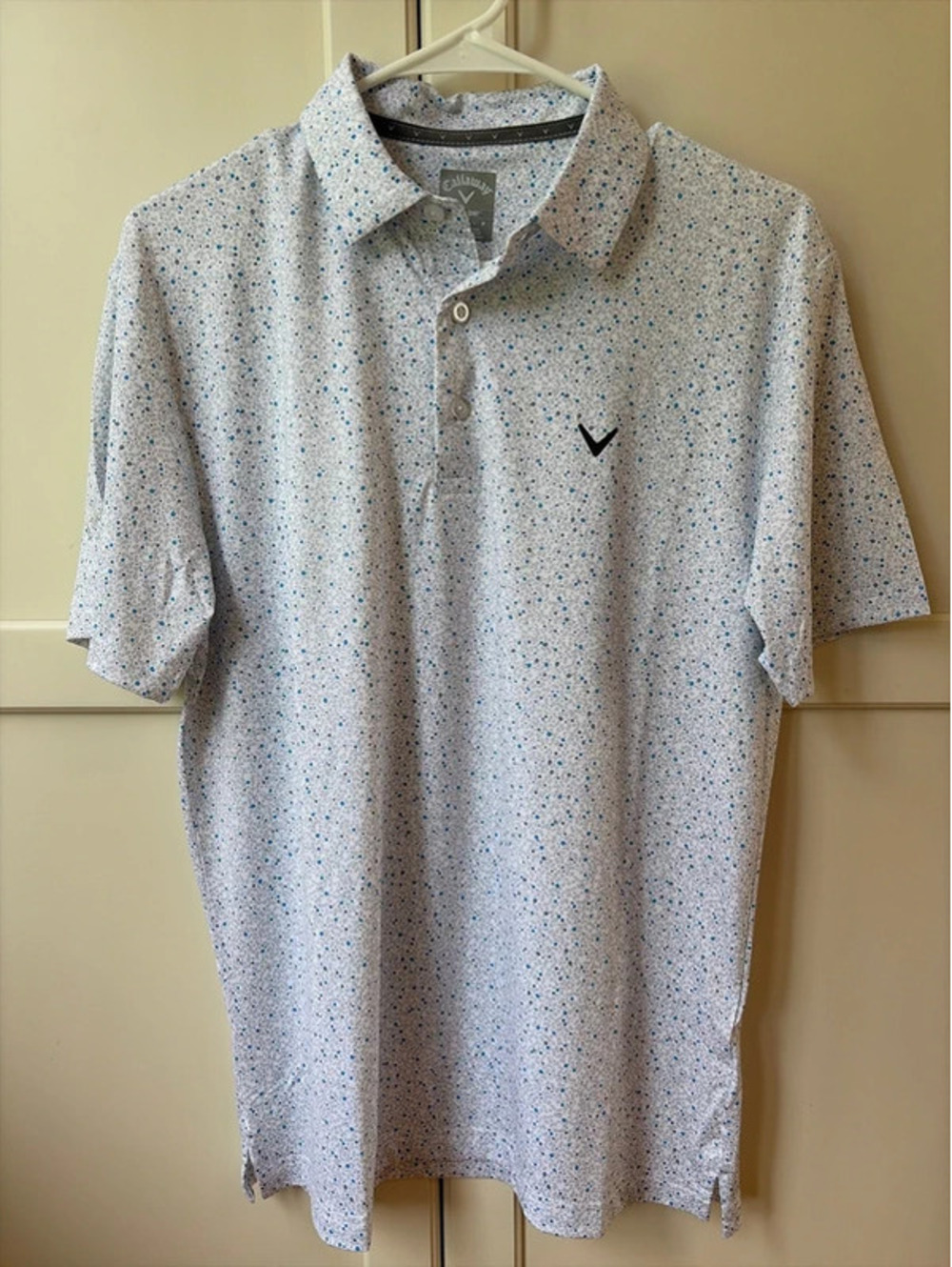 Callaway Opti-Dri Men’s Golf Polo Small White Blue Floral Micro Print NWOT